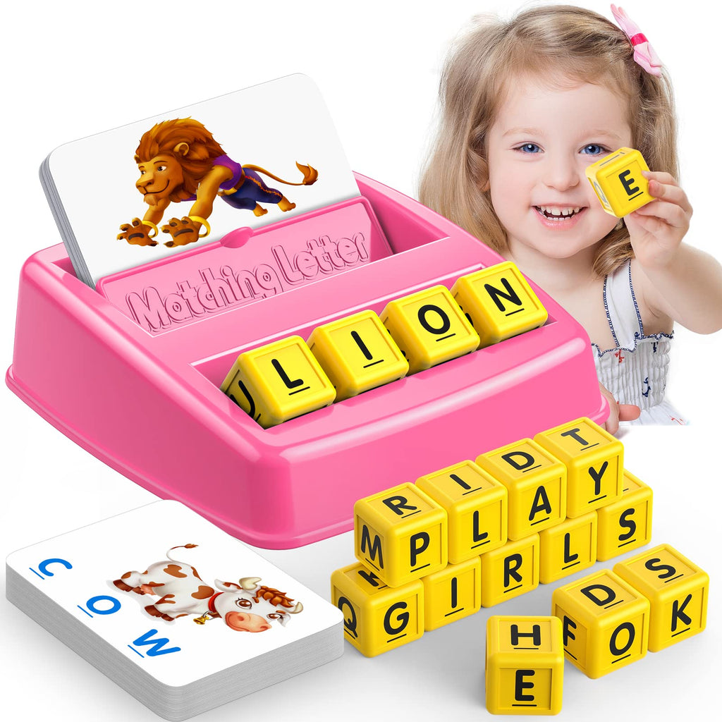 LIWIN LET'S GO! Toys for 3-8 Year Olds Girls, Matching Letter Spelling Games for Kids Ages 3-8 Preschool Learning Educational Toys for Kids Birthday Gifts for 3-8 Year Olds Girls Pink