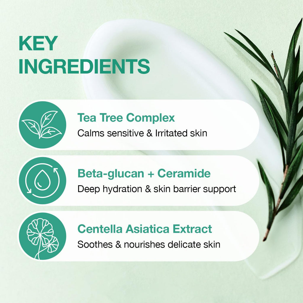 ESSENHERB Tea Tree Soothing In Calming Cream for Sensitive Skin with Tea Tree Oil & Cica, Helps reduce redness and breakouts, Soothing skin and providing hydration, Korean Skin Care (2.70 fl.oz)