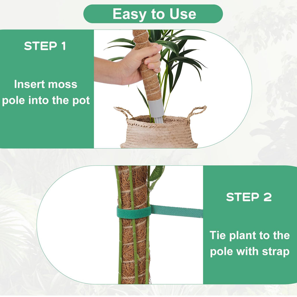 3 Pack Moss Pole, 50 Inch Monstera Plant Support, Tall Moss Poles for Climbing Plants Indoor DIY, Coco Coir Plant Pole Moss Plant Stick Support Stake Kit for Potted Plants, Pothos, Philodendron