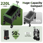 EAYNON 38" L Collapsible Foldable Extended Wagon,440lbs Weight Capacity with 220L Heavy Duty Folding Cart, Utility Wagon with Side Storage Pockets& Drink Holders,Black