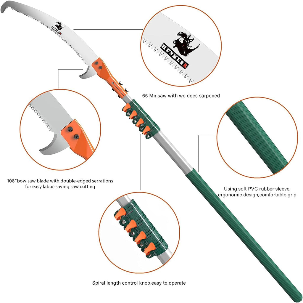 HUNKENR Tree Pruner Pole Saw Manual Extendable Long Tree Pruner Extendable，Pole Pruning Saw 18ft