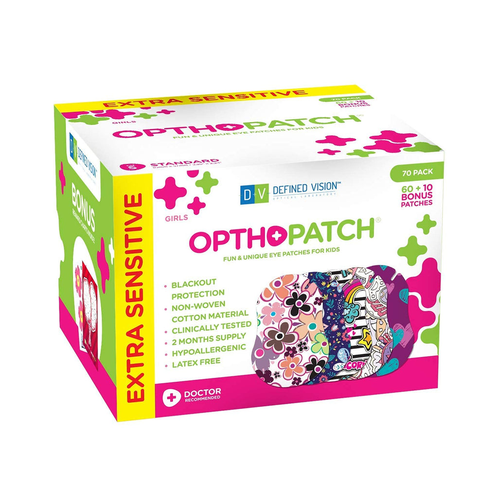 Opthopatch Eye Patches for Kids - Extra Sensitive Adhesive - Girls' Design [Series II] - 70 Count + 2 Reward Charts
