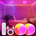 2-Pack Rechargeable Shower Light No Wiring, 15 RGBW Color Changeable Waterproof Lights for Shower with Remote(Dimmable＆Timer), LED Light for Inside Shower, Wireless Mood Lighting for Bathroom, White