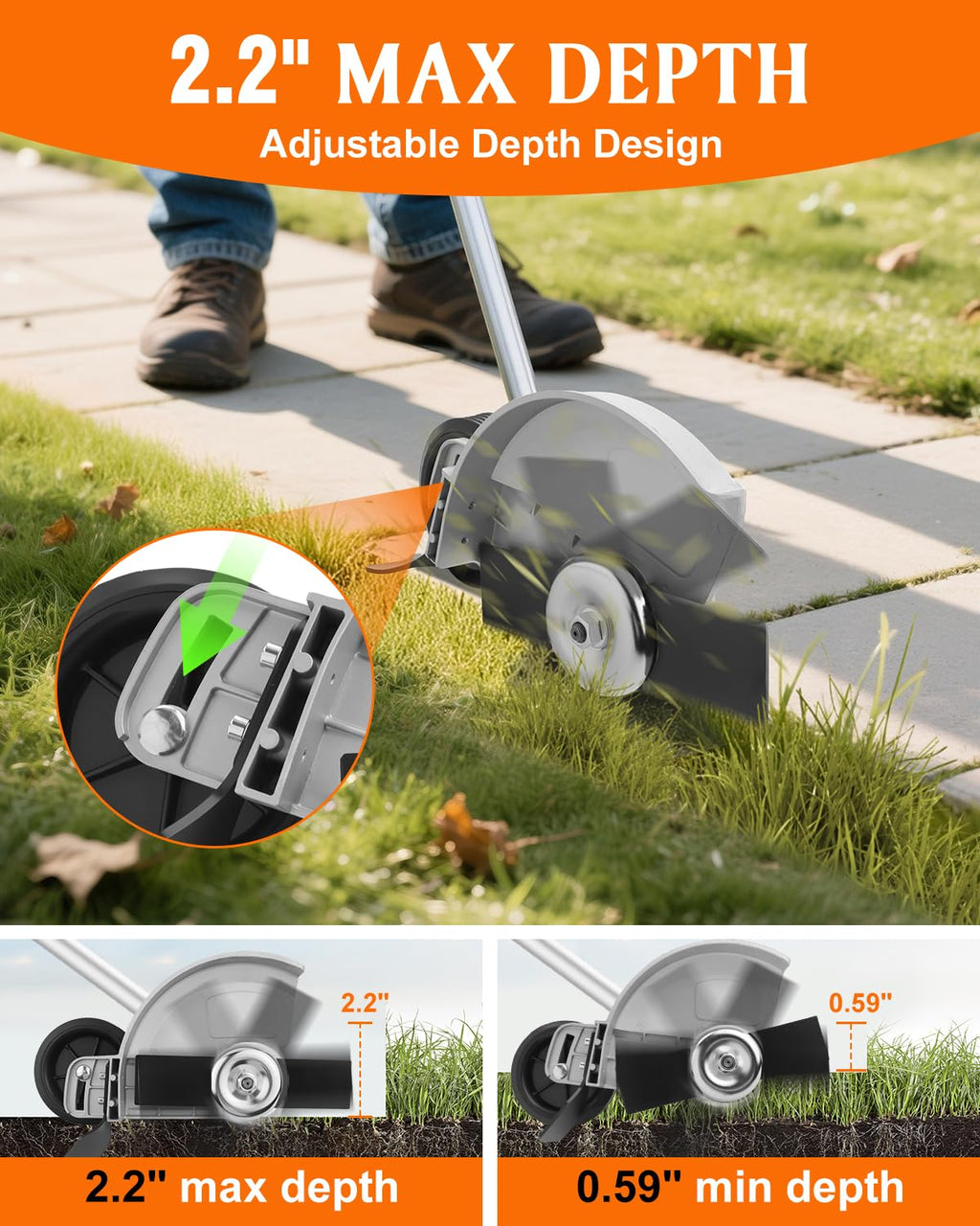 Upgraded Edger Lawn Tool 9" 2T Cutting Blade Lawn Edger Attachment up to 2.2" Depth Adjustable Widely Compatible