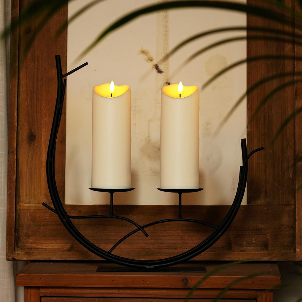 Homemory Outdoor Waterproof LED Candles, Battery Operated with Remote and Timers, Electric Fake Plastic Pillar Candles, Ivory White, Set of 2