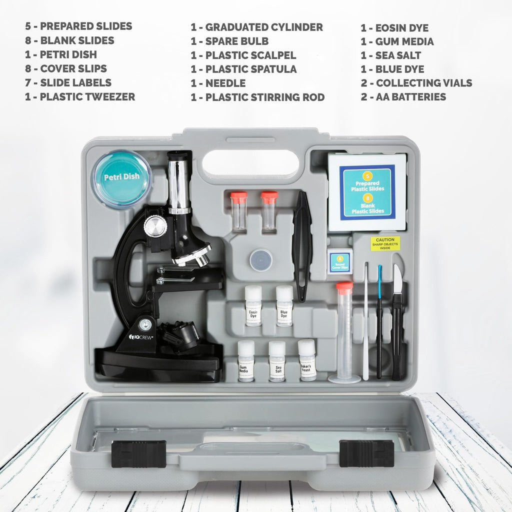 AmScope M30 Series 52-Piece STEM Microscope Kit for Kids - Monocular, Portable Compound Microscope for Kids - Includes Petri Dish, Slides & More - Black