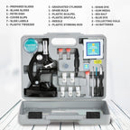 AmScope M30 Series 52-Piece STEM Microscope Kit for Kids - Monocular, Portable Compound Microscope for Kids - Includes Petri Dish, Slides & More - Black