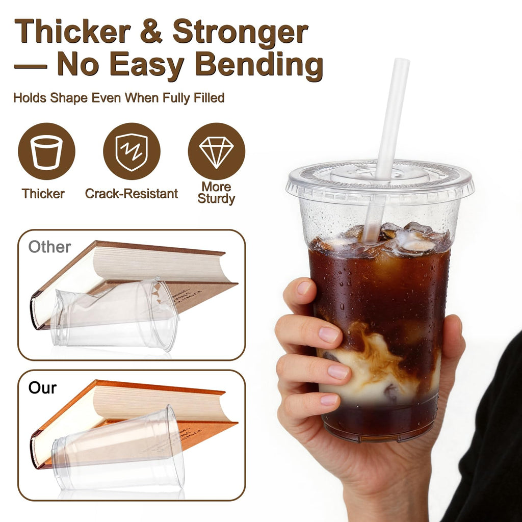 Lideropa 100 Pack 16oz Clear Plastic Cups with Lids and Straws, Leak-Proof Disposable Iced Coffee Cups, BPA-Free Recyclable PET To-Go Cups for Smoothies & Cold Drinks