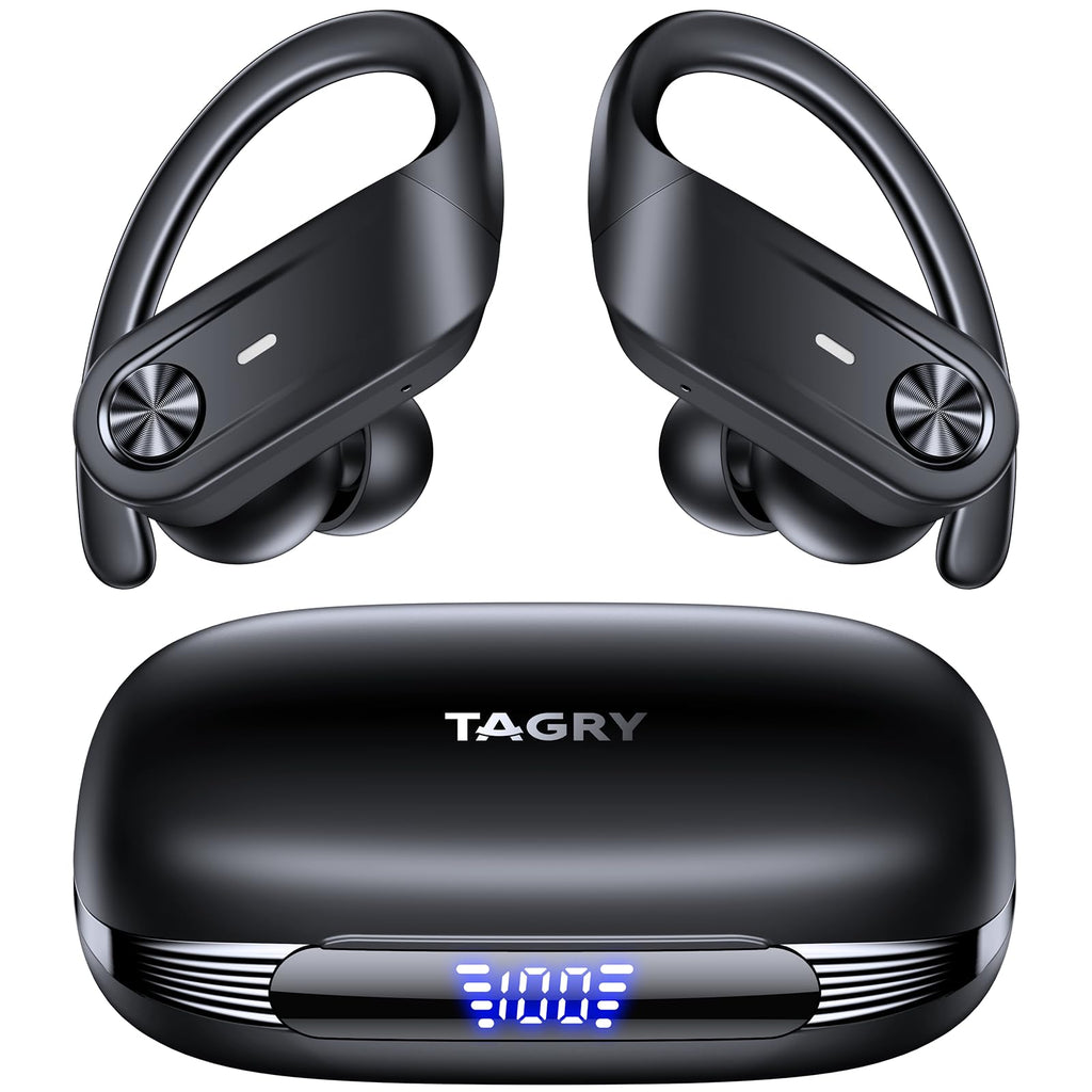 TAGRY Wireless Headphones Sport Earphones with Earhook Mic in-Ear headsets Balck