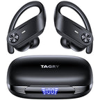 TAGRY Wireless Headphones Sport Earphones with Earhook Mic in-Ear headsets Balck