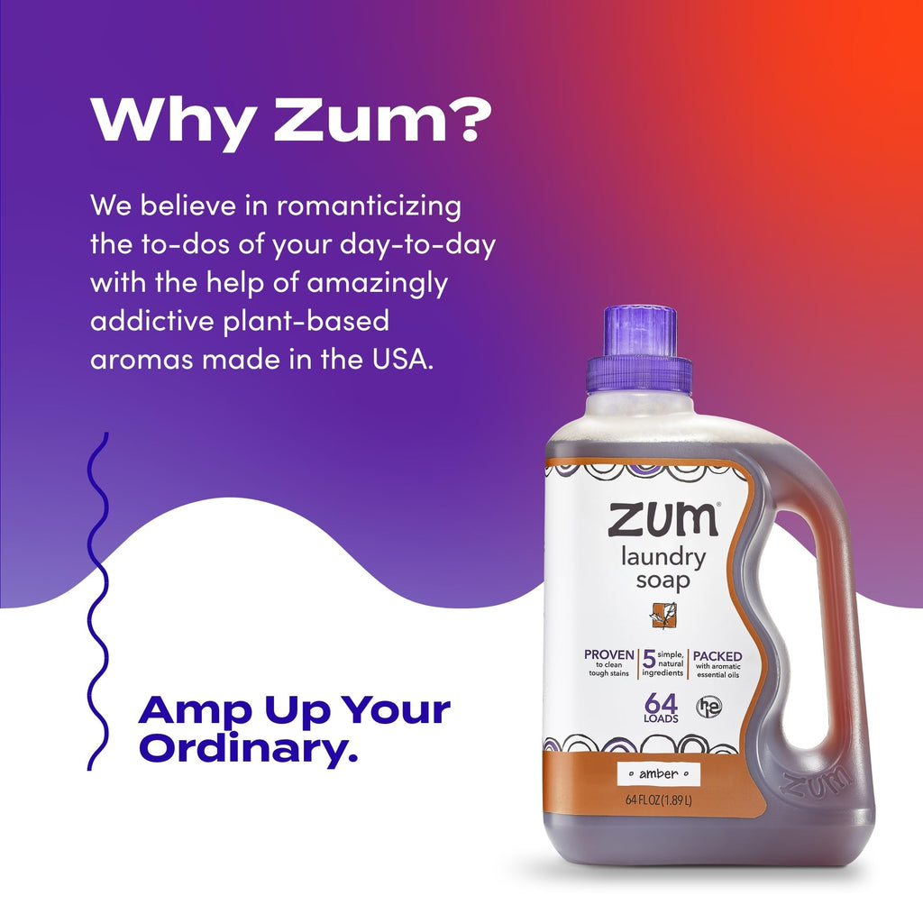 Indigo Wild Zum Clean Laundry Soap - Plant-Based Liquid Laundry Soap - Contains Baking Soda, Essential Oils & Saponified Coconut Oil - Amber - 64 fl oz (2 Pack)