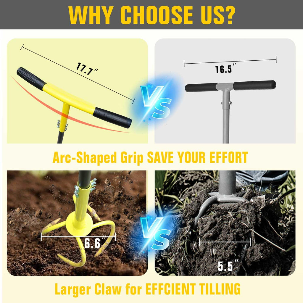 Altdorff Hand Tiller for Gardening, Garden Claw Manual Tiller with Ergomomic Handle, Steel Cultivator Tiller Lawn Aerator Tool Soil Lossener for Gardening Bed and Plant Box
