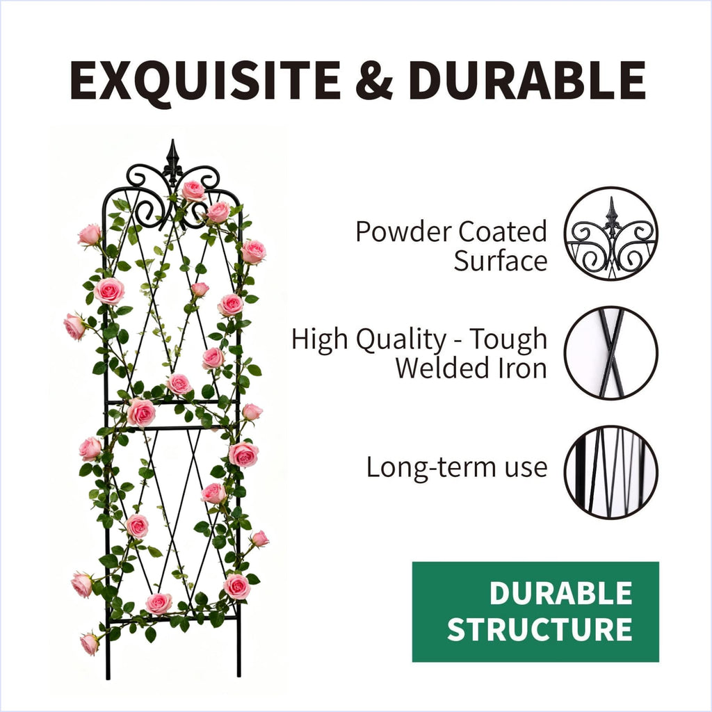 SCENDOR Garden Trellis for Climbing Plants 59inch x15inch Rustproof Metal Vine Trellises for Outdoor Climbing Plants Support Structures A (150cm) 2Pack