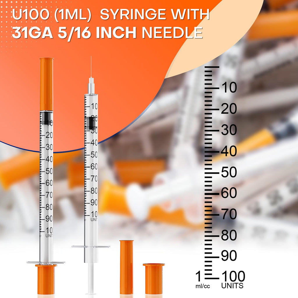 1ml/cc Syringe with Needle, 31 Gauge 5/16 Inch(8mm) Pack of 25