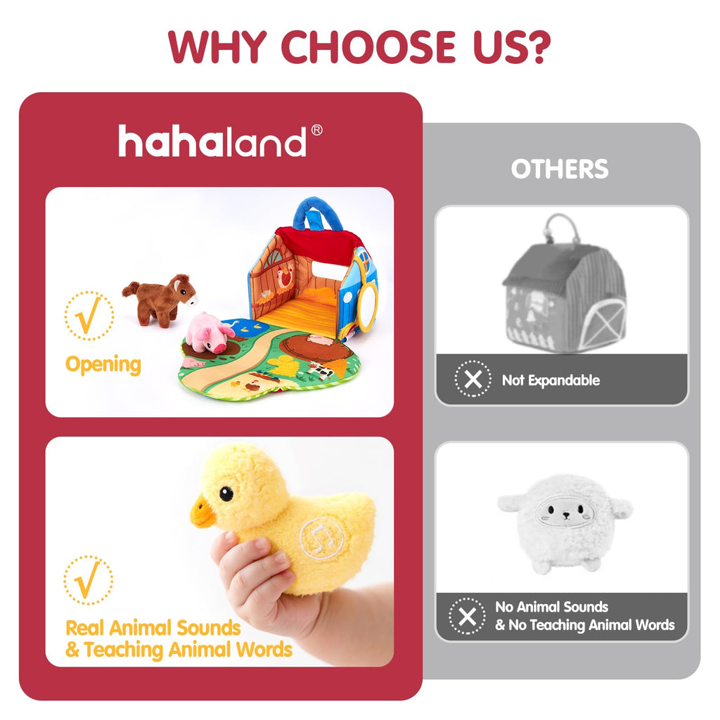 hahaland Baby Toys 6-12 Months, Surprise Barn Farm Animals with Sounds Word