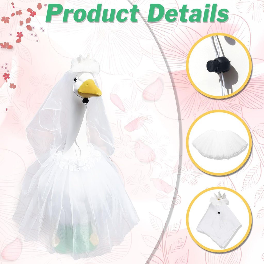 Earssa Porch Goose Outfit for 23" 17" Bride Goose Costume Wedding Dress with Tiara& Tutu Skirt Princess Clothes Statue for Outdoor Garden & Wedding Events