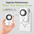 BN-LINK BND-60/U47 Indoor Mini 24-Hour Mechanical Outlet Timer, 3-Prong, 4-Pack