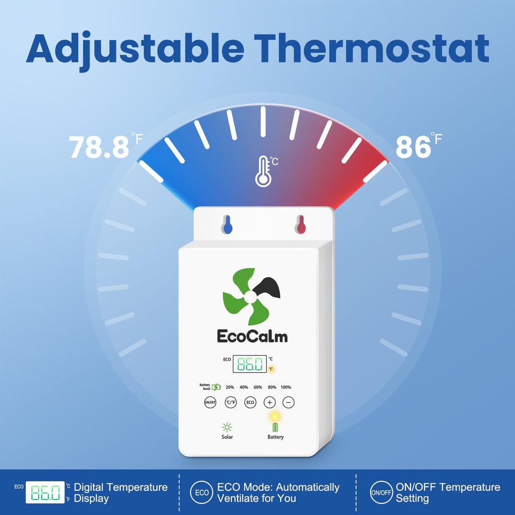 ecoCalm Solar Powered Fan 6" with Thermostatic and Battery for Chicken Coop