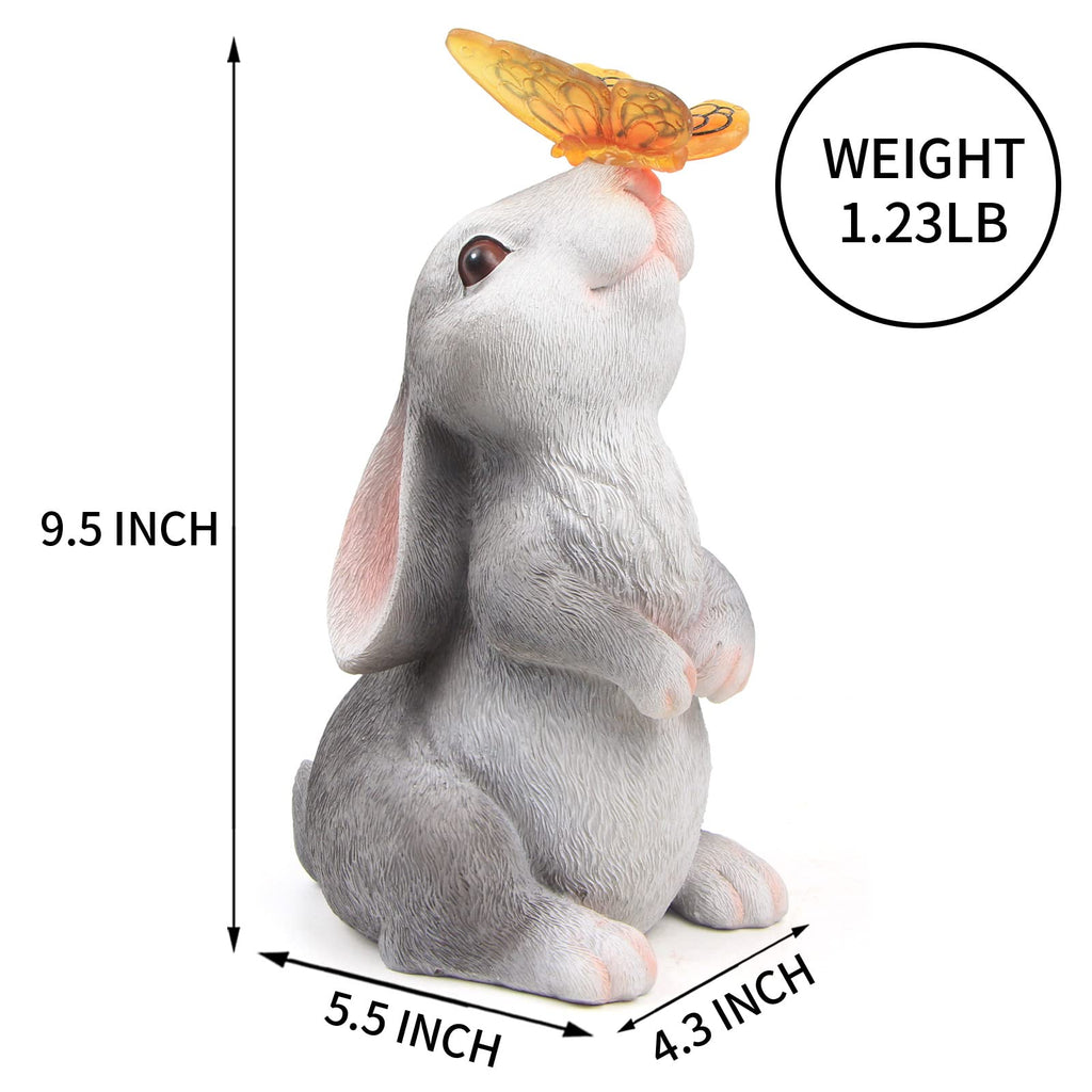 Garden Statue Outdoor Decor Rabbit with Solar Butterfly Changing Lights
