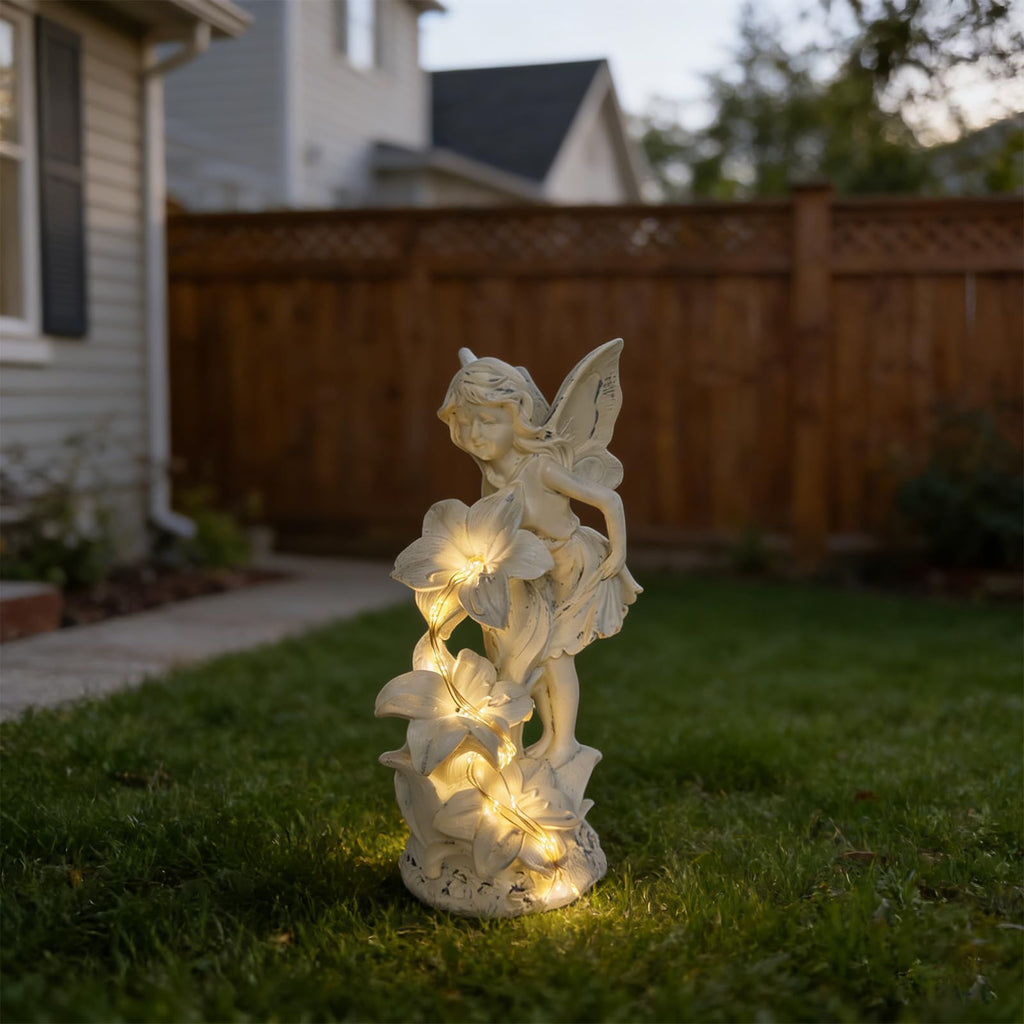 SAMPU Craft Angel Figurines Garden Statue with Solar Powered Light 12.2IN