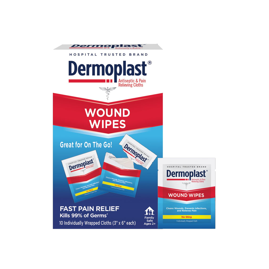 Dermoplast Wound Wipes, Antiseptic First Aid Cloths, 10 Count