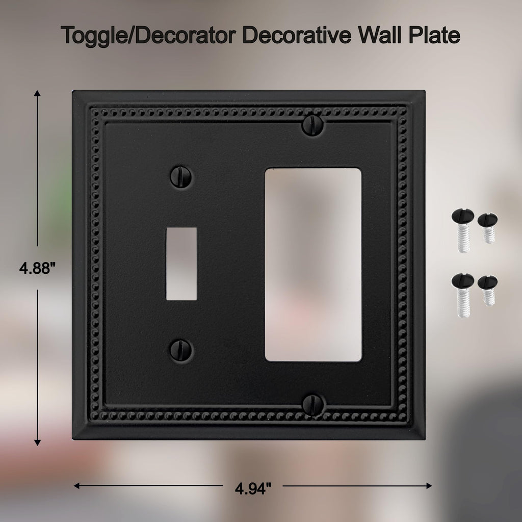 OKAWYC Toggle/Decorator Light Switch Cover Belaire Beaded Metal Wall Plate, 2-Pack Black 2 Gang, for Receptacle Dimmer Switch GFCI Outlet Decorative Wallplate, Durable
