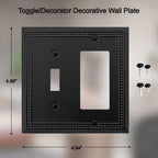 OKAWYC Toggle/Decorator Light Switch Cover Belaire Beaded Metal Wall Plate, 2-Pack Black 2 Gang, for Receptacle Dimmer Switch GFCI Outlet Decorative Wallplate, Durable