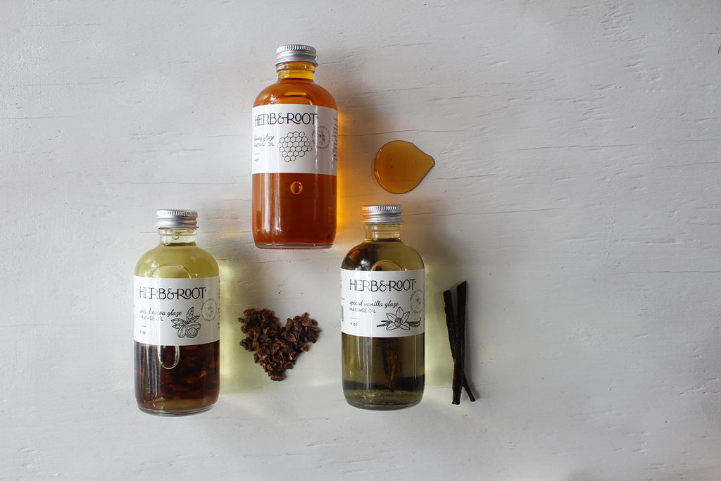 Herb & Root Honey Flavored Massage Oil, Natural, Edible Delicious, Premium Grade Massage Therapy Oil Blend