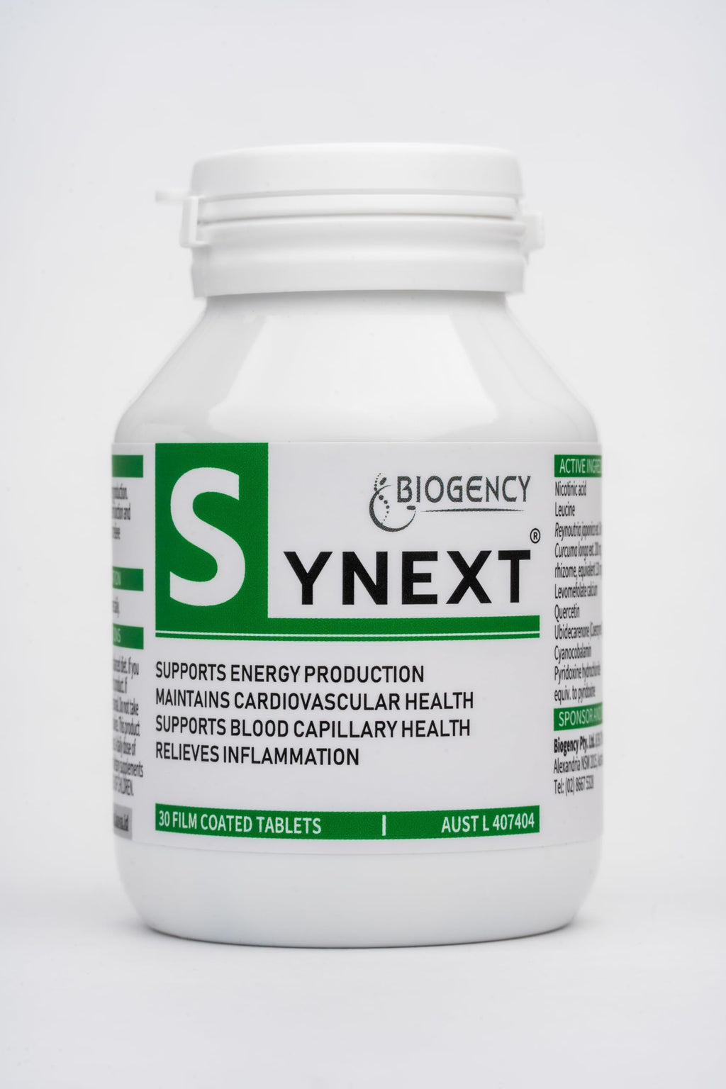 Biogency Synext NAD+ Supplement 30 Tabs Supports Energy Made in Australia