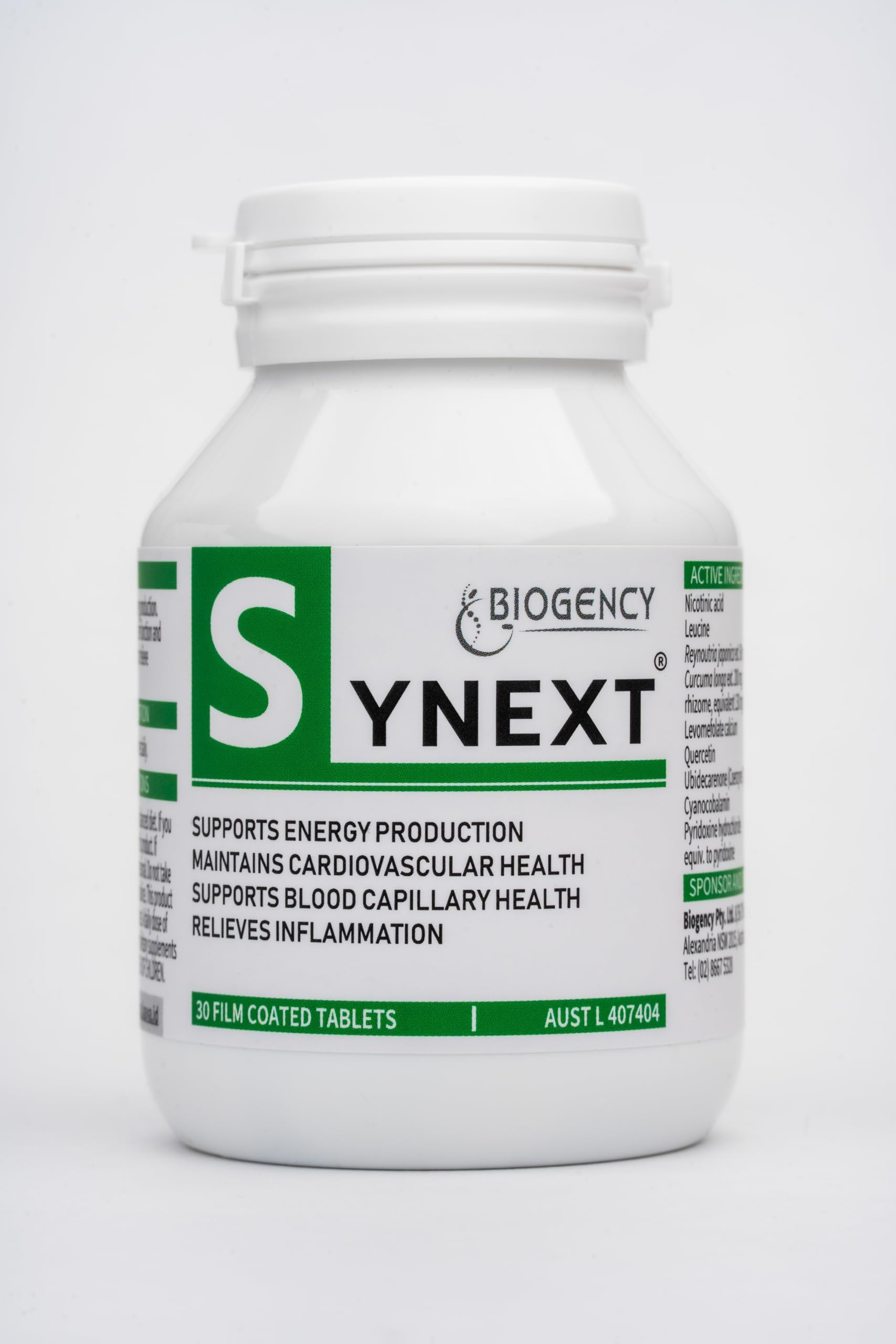 Biogency Synext NAD+ Supplement 30 Tabs Supports Energy Made in Australia