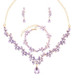 Enrwin 3Pcs Austrian Crystal Jewelry Set for Women, Necklace Dangle Earrings Link Bracelet Jewelry Set with Gold/Platinum/Gun Plated, Wedding Party Jewelry for Bridal Bridesmaid (Violet-Gold Plated)