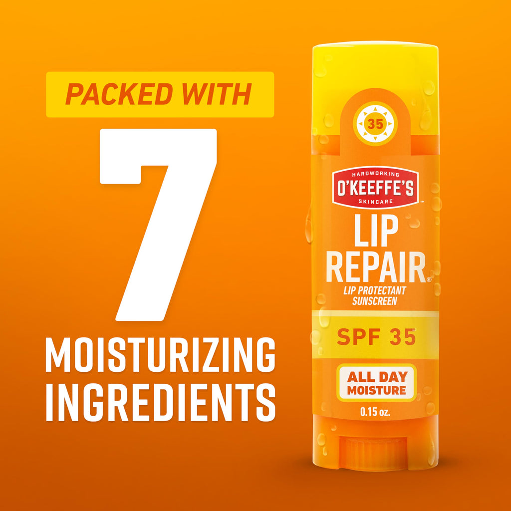 O'Keeffe's Lip Repair SPF 35 Lip Balm - Stick (3 Pack) - Sun-Safe Moisturizer for Extremely Cracked, Dry Lips