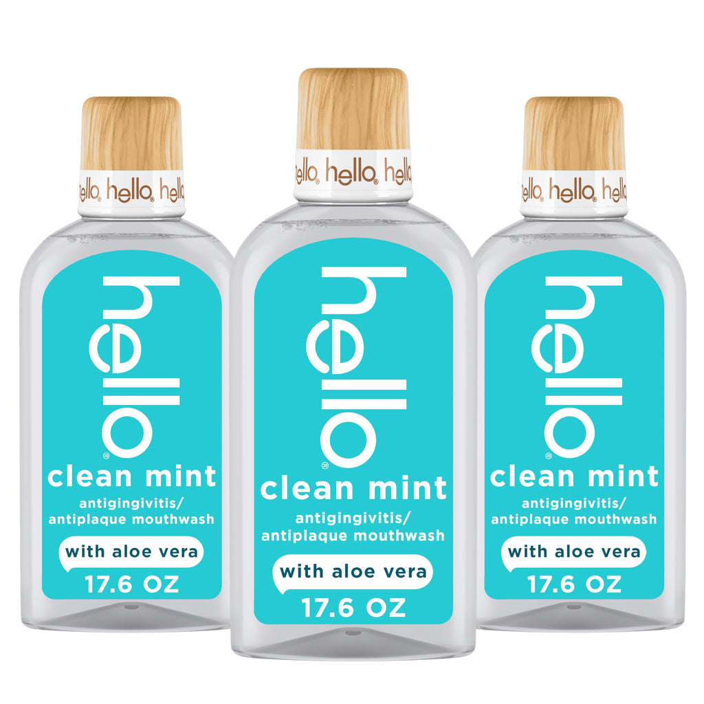 Hello Clean Mint Antigingivitis Mouthwash with Aloe, 3 Pack, 17.6 fl oz