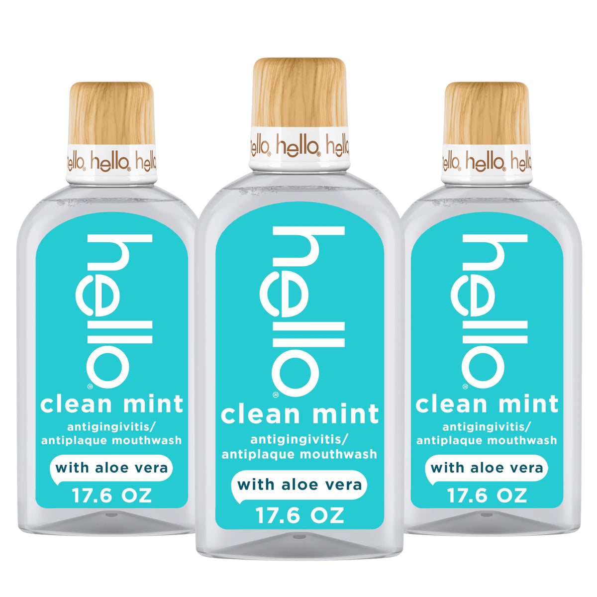 Hello Clean Mint Antigingivitis Mouthwash with Aloe, 3 Pack, 17.6 fl oz