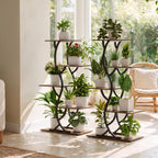 Plant Stand Indoor with Grow Lights - 5 Tiered Corner Plant Shelves (Brown)