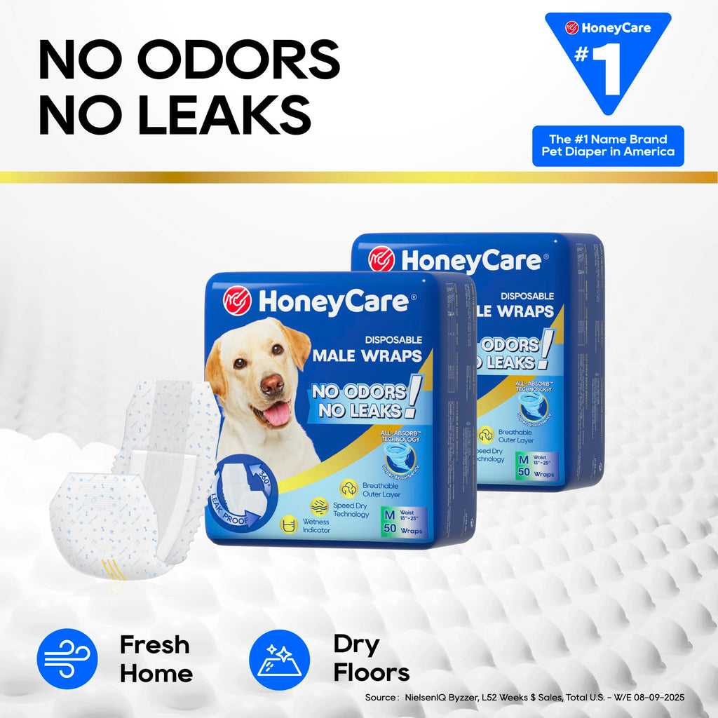 HONEY CARE All-Absorb A25 Male Dog Wrap, 50 Count, Medium, White