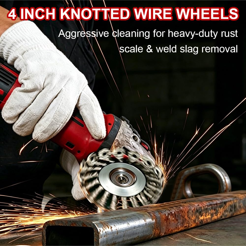 SBGGRL 9 Pack Wire Wheel Brush for Angle Grinder, Wire Wheels Attachment for 4-1/2" Angle Grinders, Screws on 5/8” Thread, 4 Inch Knotted Twist Carbon Steel Brush Set for Rust, Paint & Metal Removal