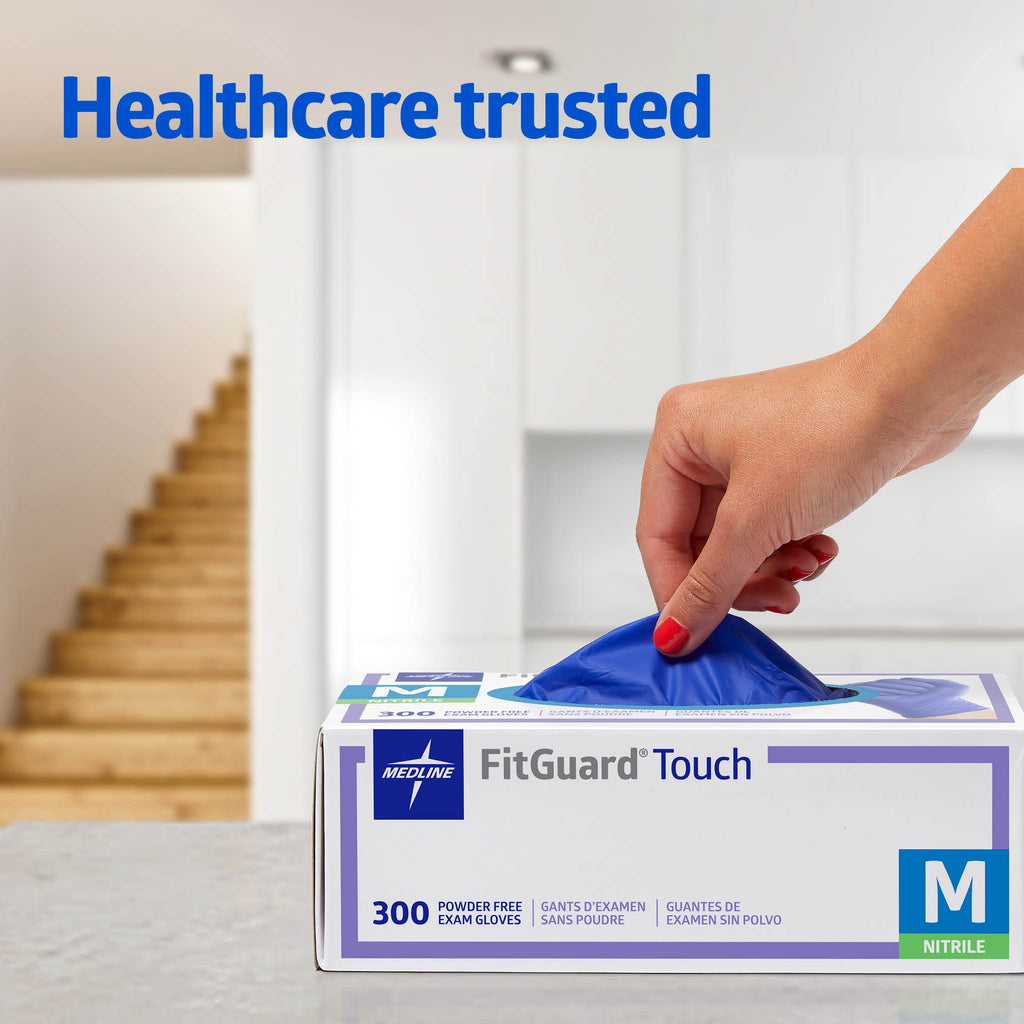 Medline FitGuard Touch Nitrile Exam Gloves, 250 Count,X-Large, Powder Free,Disposable, Not Made with Natural Rubber Latex, Excellent Sense of Touch for Medical Tasks, Durable for Household Chores