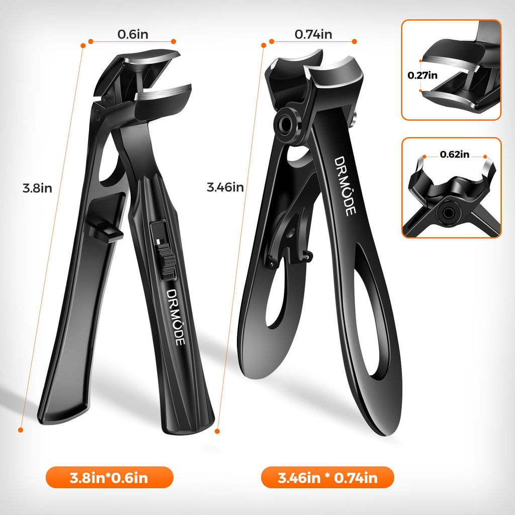 Toenail Clippers for Thick Toenails for Seniors, Angled Head Long Handled Toe Nail Clippers for Men with Wide Jaw Opening, Heavy Duty Large Finger Nail Clippers Adult Cutter with Catcher, Black