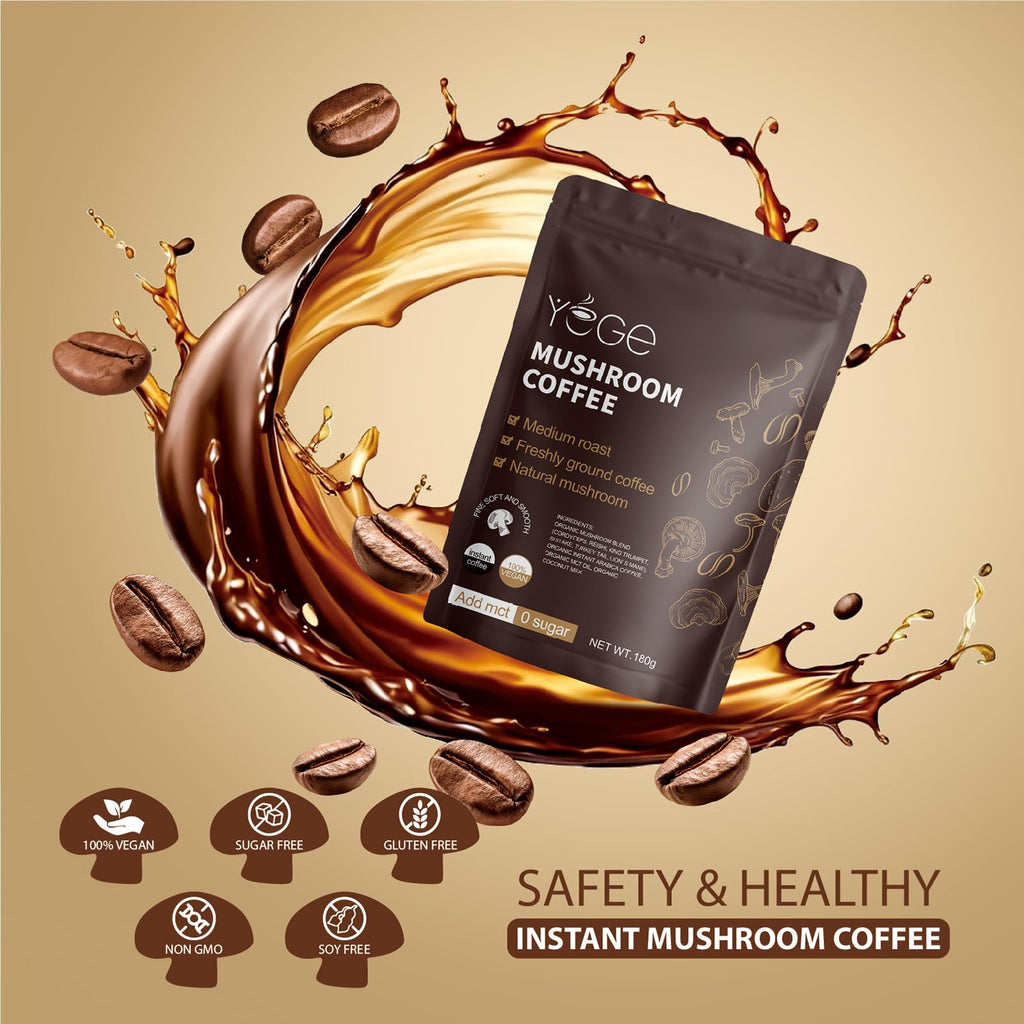 Mushroom Coffee, Instant Mushroom Coffee with Cordyceps, Reishi, King Trumpet, Shiitake, Turkey Tail, Lions Mane for Energy, Focus, Positive Mood & Immune Support (30 Servings)-2Pcs