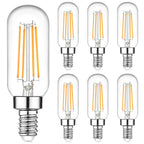 E12 Edison LED Light Bulbs 40 Watt Equivalent Candelabra, Dimmable 2700K Warm White T6 Clear LED Bulbs 4W 400lm Vintage T25 for Chandelier Ceiling Fan, Tubular Small Filament Bulbs, 6 Packs