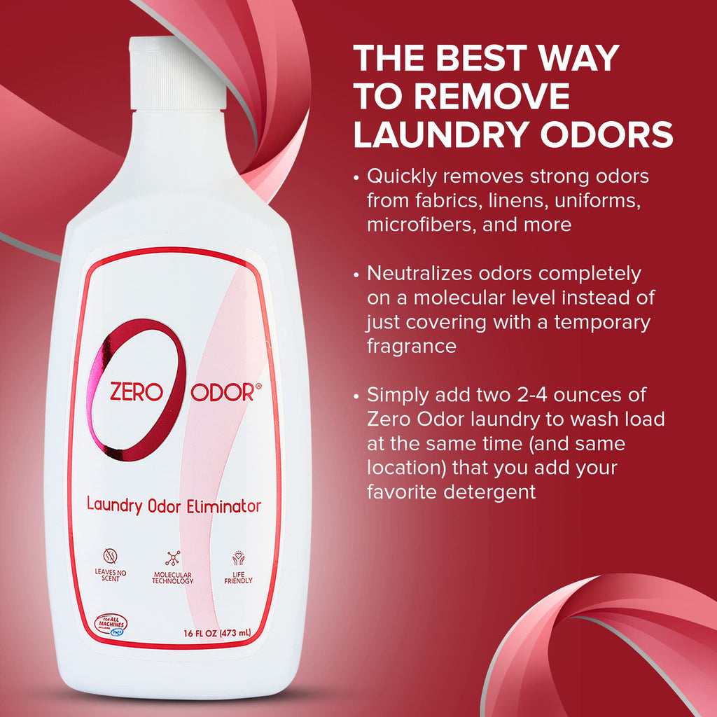 Zero Odor – Laundry Odor Eliminator - Permanently Eliminate laundry Odor – Patented Molecular Technology Best For Clothes, Towels & Linens, Shoes, Bags, Etc. - rinse and refresh Again, 16oz (3-Pack)