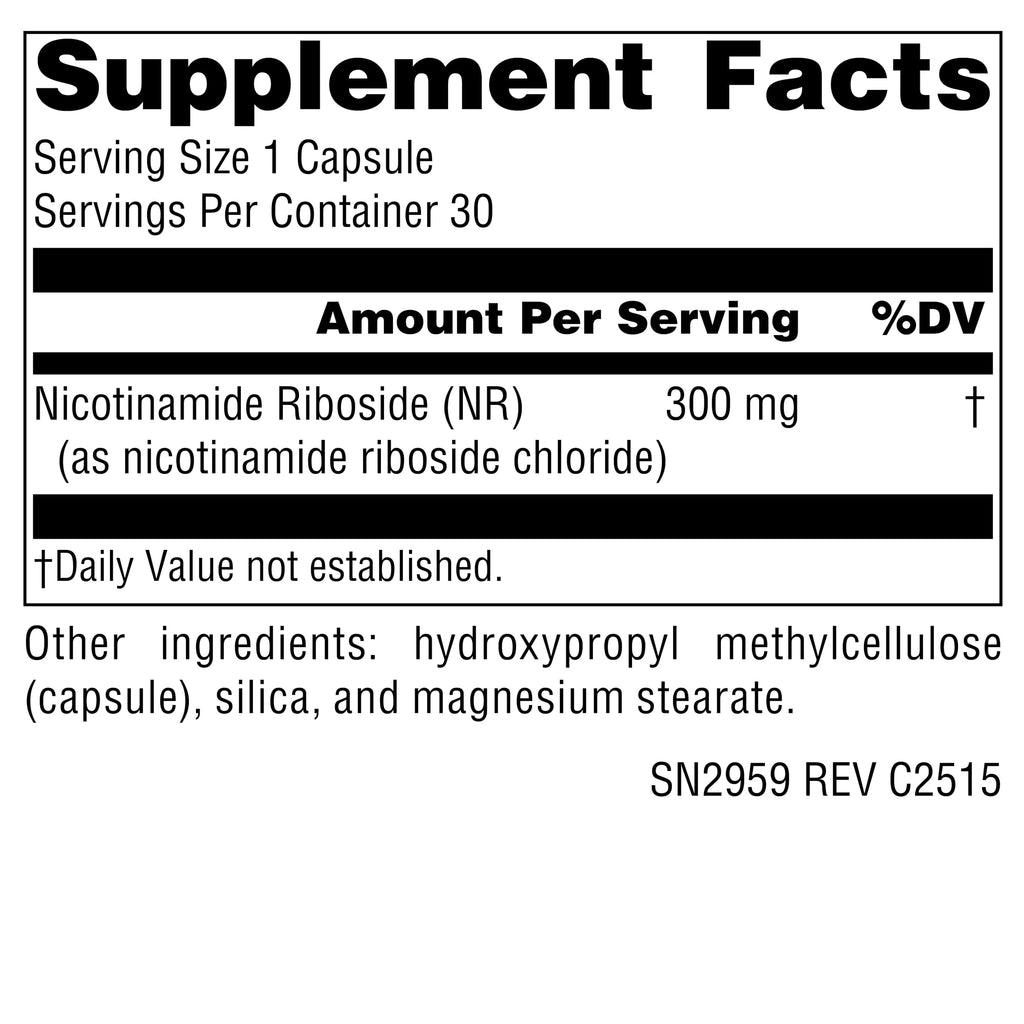 Source Naturals NR, Nicotinamide Riboside, Vegan Dietary Supplement for Mitochondria, Healthy Aging, Cells & Energy*, Premier Fuel for NAD+ Levels, 300 mg - 30 Vegan Capsules
