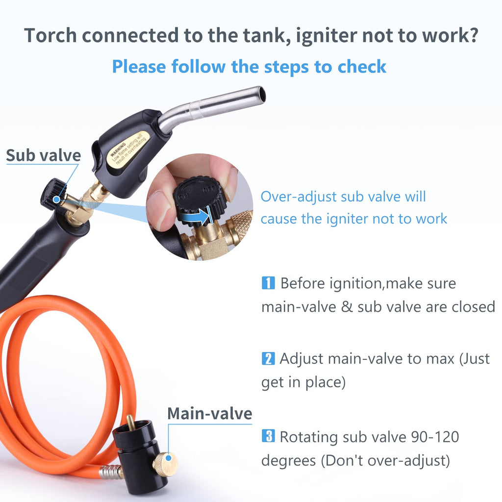 TAUSOM Propane Torch Hose Kit 3.6Ft, Mapp Map Gas Torch Kit Trigger Start, Adjustable Heat Knob Near Torch Head Stainless Steel, Soldering Torch -with Hook