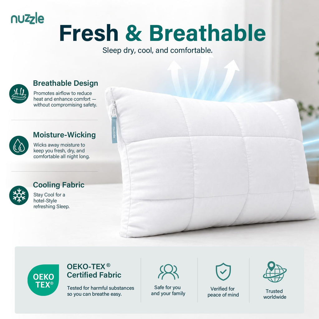 Nuzzle Pillow Standard Adjustable Neck Pillow,Soft Luxury Hotel Feel