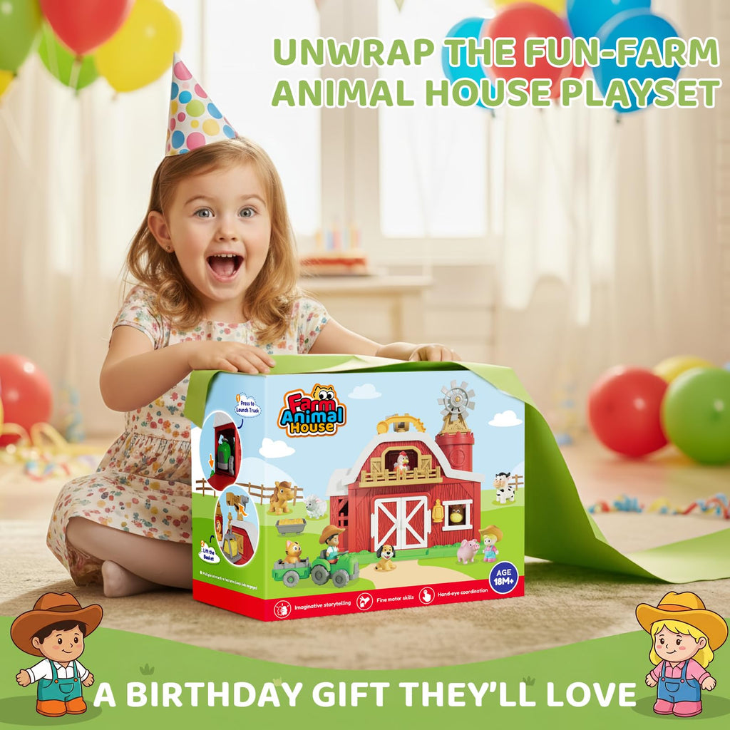 30-Piece Upgraded Farm Animal Big Barn Playset Gifts for Toddlers Christmas