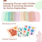 hahaland Baby Tissue Box Toy - Baby Toys 6-12 Months Stocking Stuffers for Babies Montessori Toys for 6 Month Old Must Haves - Boy Girl Shower Gifts 6 9 12 18 Months Old Sensory Pulling Play Scarf Toy