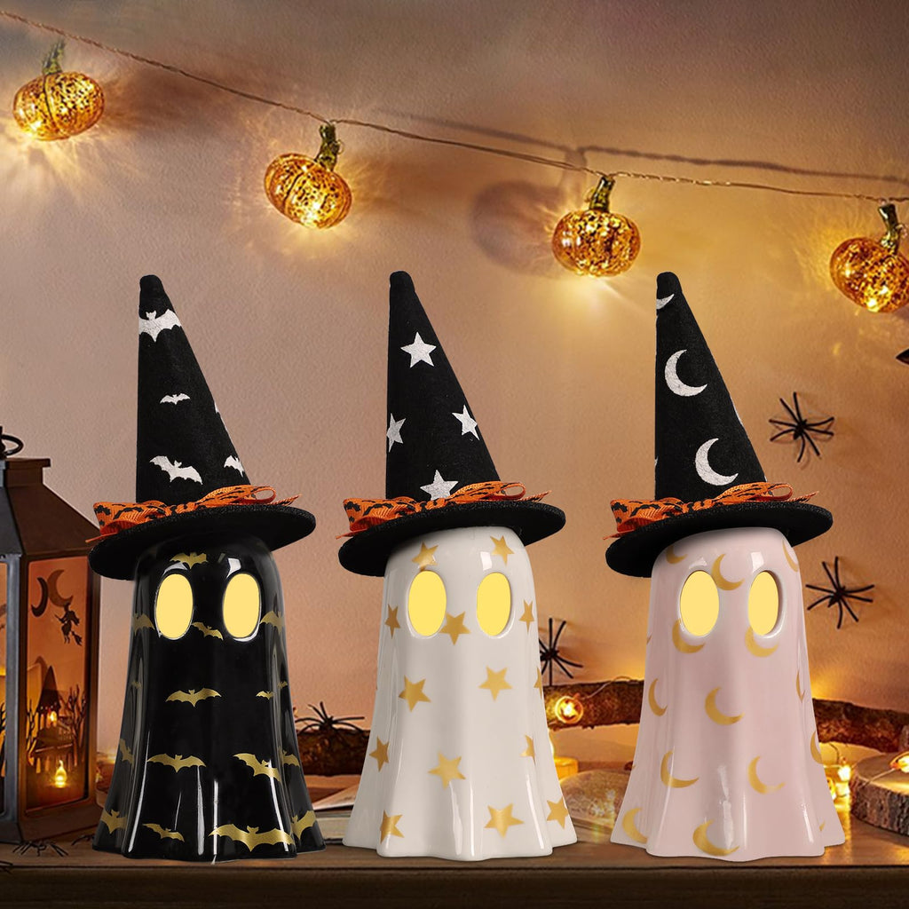 DAZONGE Set of 3 Halloween Ceramic Ghost Halloween Decorations Indoor
