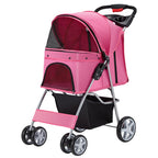 Azaeahom Pet Stroller, 4 Wheels Pet Strolling Cart for Medium/Small Dogs and Cats, Foldable Cat Jogger/Dog Stroller with Cup Holder, Storage Basket, Breathable Mesh, All-Season Pet Carrier, Pink