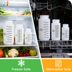 DEMORA Plastic Bottles with Airtight Caps 32oz/1000ml, Food Grade Wide Mouth Liquid Containers, Reusable HDPE Graduated Plastic Bottles for Water Sample Lab Reagent Liquids Mixing (Translucent, 2 Pcs)